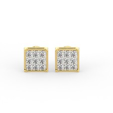 .05 CTW DIAMOND CLUSTER SMALL SQUARE STUD EARRINGS IN 10K YELLOW GOLD