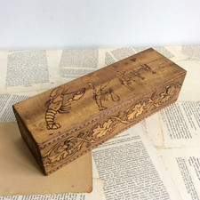 Coffret à Boite à Gants Bois Gravé de Homards à la plage et de Feuillage Vintage