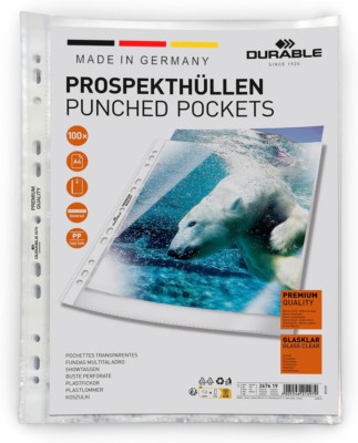 Durable Prospekthüllen (Klarsichthüllen A4 Premium Extra Stark, 0,08Mm)