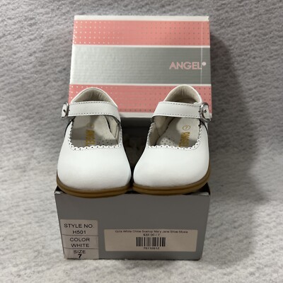 Angel shoes girls white Chloe scallop Mary Jane Moxie size 7 White H501 Leather