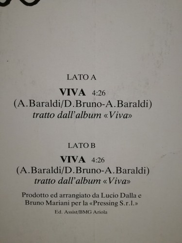 ANGELA BARALDI - VIVA - EP 45 GIRI PROMO - prodotto da LUCIO DALLA 1990 PT 7671 - Imagen 3 de 8