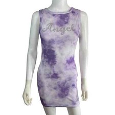 PLT Pretty Little Thing Tie Die Sleeveless Angel Mini Dress Y2K Purple Size 8