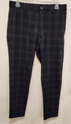 Zara Mens Size M Navy Blue/Grey Check Plaid Long Dress Pants