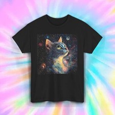 Camisa Galaxia Gato Espacio Cósmico Arte Felino Nebulosa Estrellas Fantasía Universo Camiseta S-5XL
