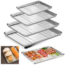 ROASTING TRAYS WITH GRILL OVEN PAN DISH BAKING ROASTER RACK TIN STAINLESS STEEL
