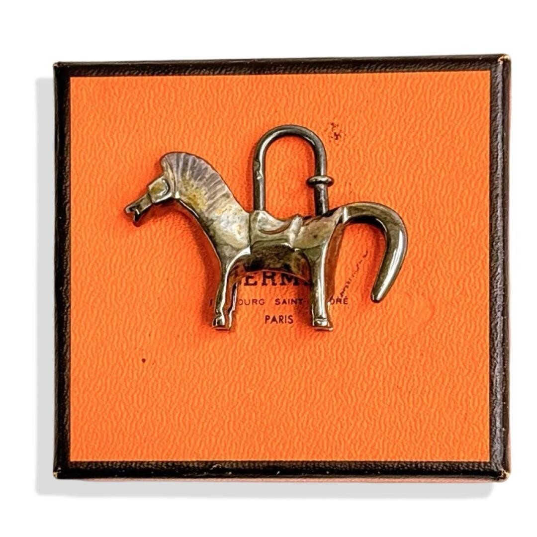 Vintage Hermes Charm Padlock Horse SV925 Silver With Box