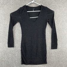 Forever 21 Women's Dress Size Medium Black Metallic Long Sleeve V-Neck Shift