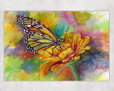 Summer Monarch butterfly kiss zinnia flower garden ceramic tile mural backsplash
