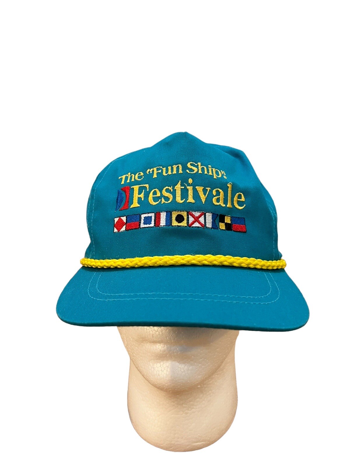 Vintage The “Fun Ship” Festivale Strapback Rope Trucker Hat Made In USA Blue