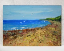 Beach seascape Original painting IMPRESSIONISM Oil on panel by A Onipchenko