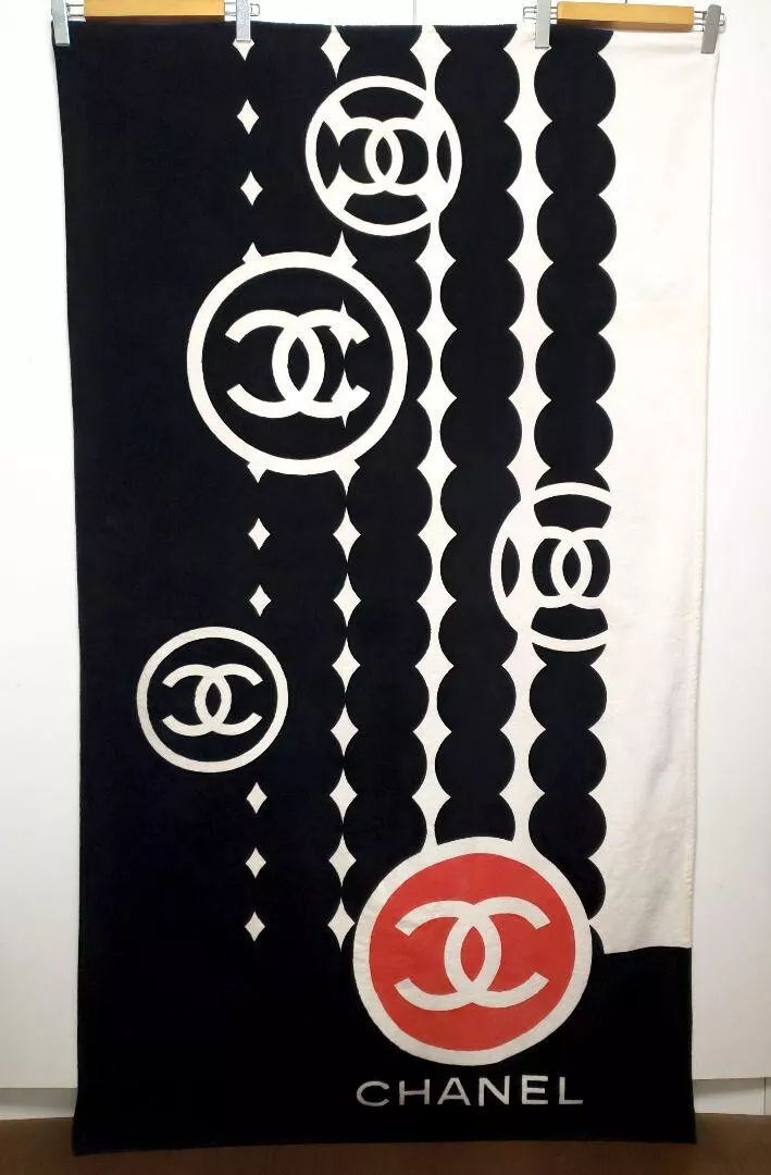 Chanel blanket beach towel cotton black star coco mark authentic W75.6 x  50.4in