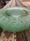 Set 7 VTG Green Depression Glass Salad Plates Swirl Geometric Rim Pressed Glass