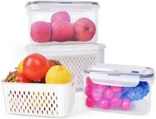3 Pack Produce Saver Containers for Fridge with Lids - Fruit and Vegetable 