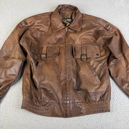 Vintage Jacket Mens M Brown Goat Skin Bomber Argentina Buckle Pockets Camolano - product listing photo
