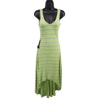 bebe Neon Stripe High Low Maxi Dress XS Gray Green Open Back Pockets NWT