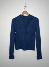 Miss Selfridge Blue Rib Knit Jumper Sweater Pullover UK 12 Crew Neck Skinny Fit