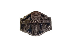 American Veteran Pewter Belt Buckle 1988 Made in USA by Siskiyou