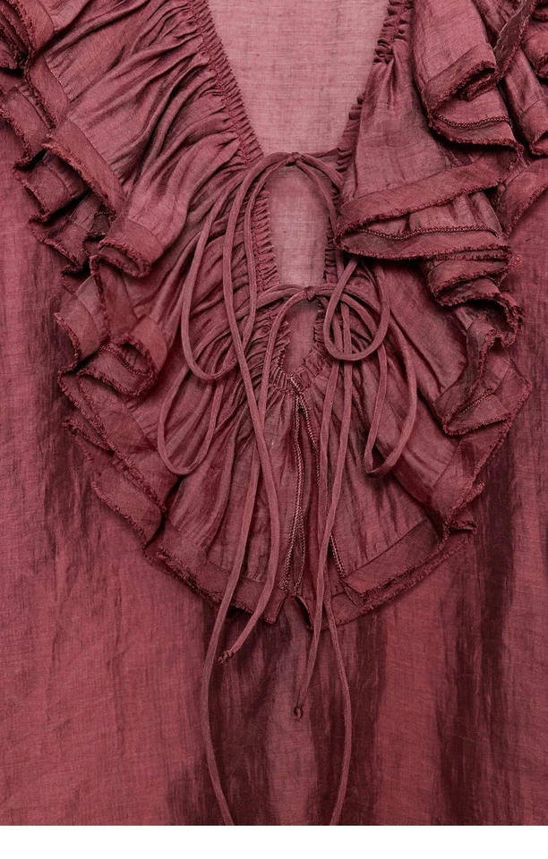 Blusa Zara Ciruela Volantes Fluidos Talla S Foto 2 de 4