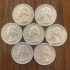 Seven 1964 Washington Quarters - 90% Silver - Free Shipping