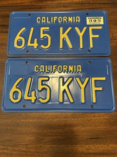 1970s California License Plate Set Pair Steel 1974 Tag