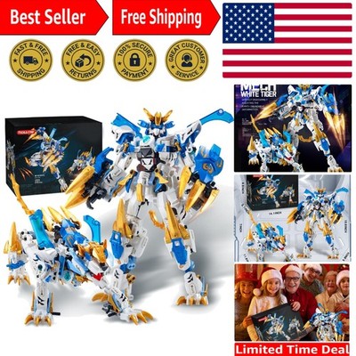 Ultimate 2-in-1 White Tiger Mech Building Blocks - Creative Action Figure Kit