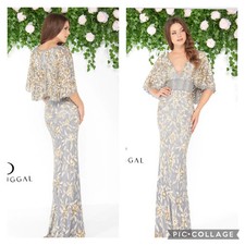 MAC DUGGAL 4574D PLATINUM GOLD CAPE EMBLISHED V NECK GOWN MSRP $898 Size 6 NWT