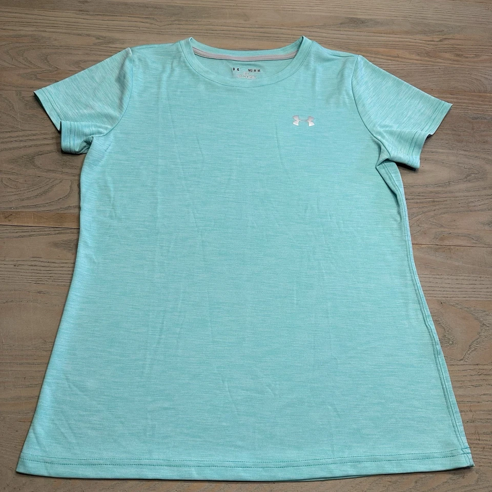 Lote De 2 Camisetas Under Armour Para Mujer M Sueltas Cuello Redondo Camiseta S/S Rosa Y Azul Gimnasio Foto 3 de 4