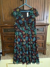 Women's Multicolor Sequined Floral Tea Length Dress From Anthropology, Size 10.
