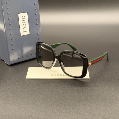 Authentic Gucci GG0713S Black Square Womens Sunglasses Green Red Web Stripe Fast