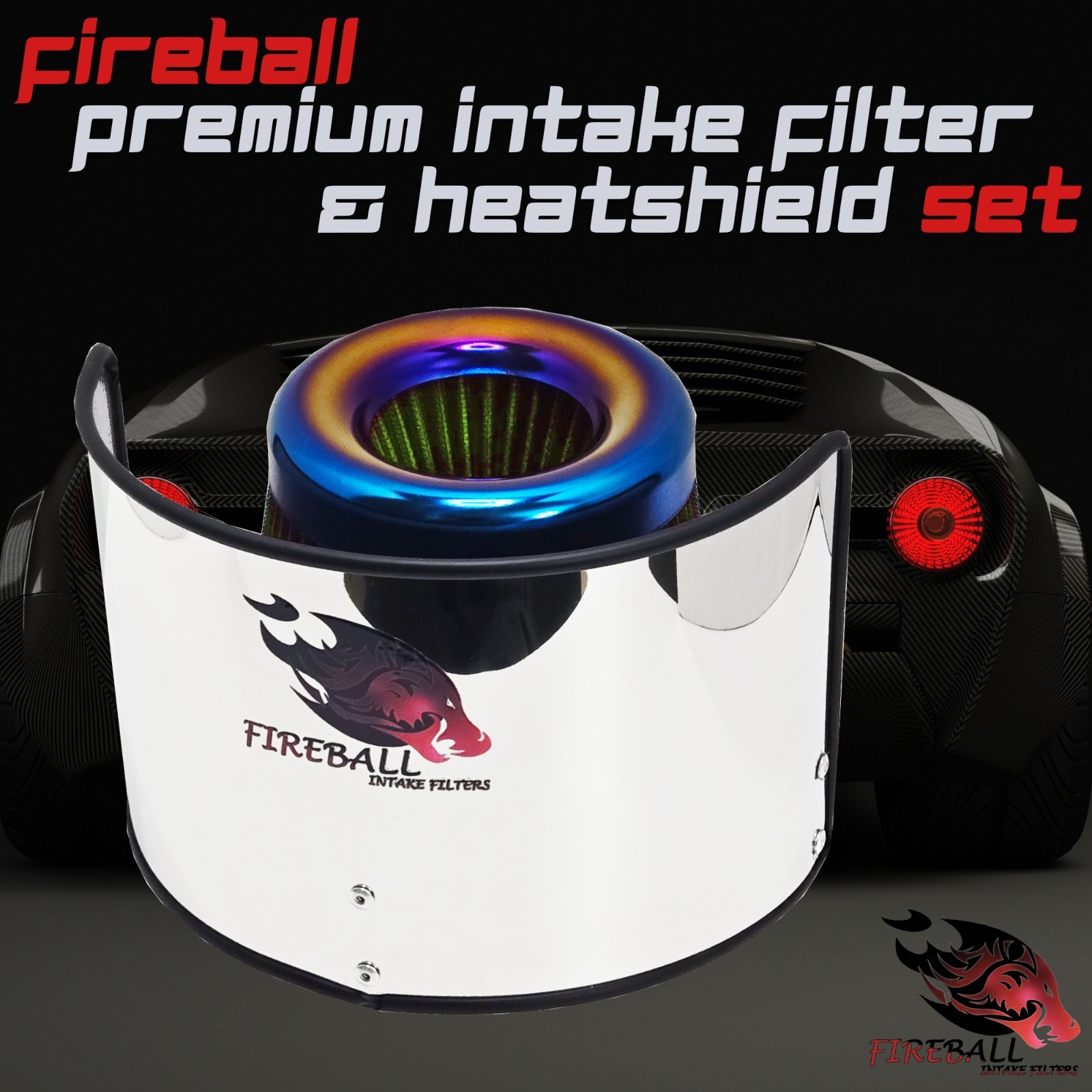 Reusable Cold Air Intake Filter and Heat Shield Kit Universal for Ferrari
