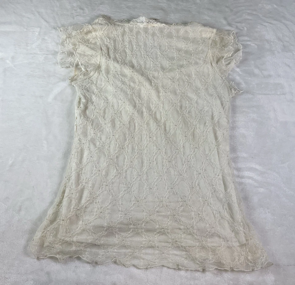 Babydoll Studio Y Blanco Encaje Brillo Top Talla XXL Y2K Coqueta Hada Ángel Brillo Foto 3 de 4