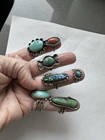 Southwest Turquoise Silver/Coral Ring Lot Plus Necklace Some Signed Vtg SZ 4-8