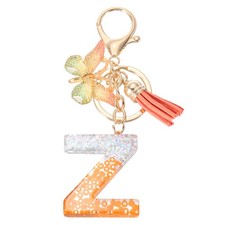 Alphabet Z Tassel Butterfly Initial Letter Keychain Orange/Silver, Pack of 1 