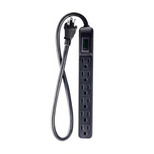 6-Outlet Mini Surge Protector with 90 Joules 2.5 Ft. Cord - Black