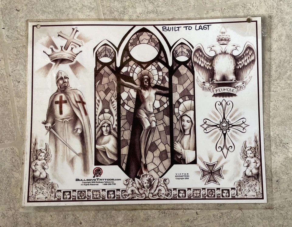 Lote de 2 Hojas Flash Tatuajes Vintage Bullseye Victor Modafferi 2006 Foto 3 de 3