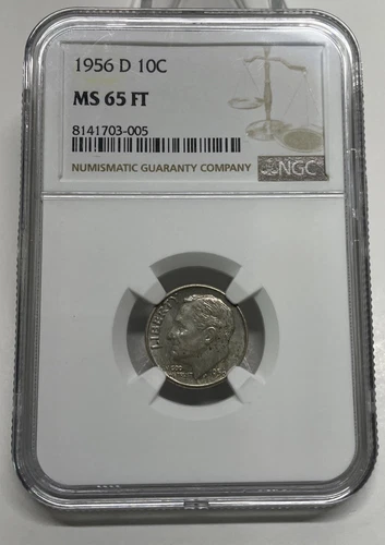 1956-D Silver Roosevelt Dime NGC Mint State MS 65 FT Full Torch