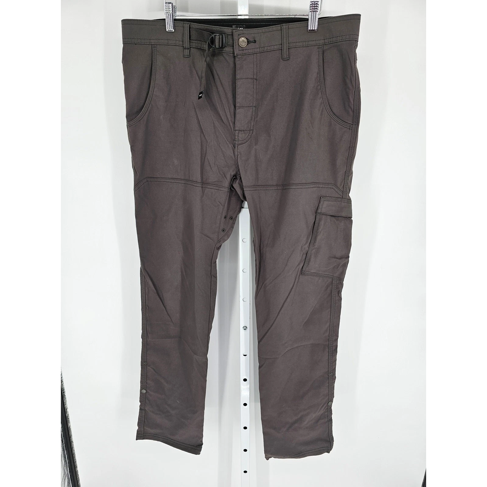Prana Cargo Hiking Pants Mens 36/32 Slim Fit Roll Up Outdoor Stretch Nylon Brown