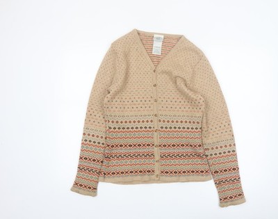 Laura Ashley Damen Strickjacke beige Fair Isle Wollmischung Größe M