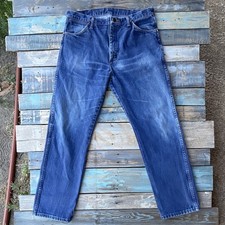 Vintage Wrangler 13MWZ Jeans 35x32 Blue Cowboy Cut Denim Made In USA 90s Flaw