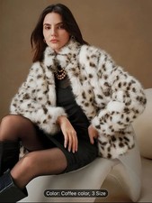 Women s Vintage Leopard Print Coat - Elegant Exterior with No Stretch Material M