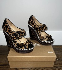 Christian Louboutin HIGHLANDER 140 PONY LEOP LUX/TRESSE ZEPPA WEDGES SIZE 39 Box