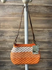 Sun 'N Sand Orange & White Woven Mini Shoulder Bag NWT P19