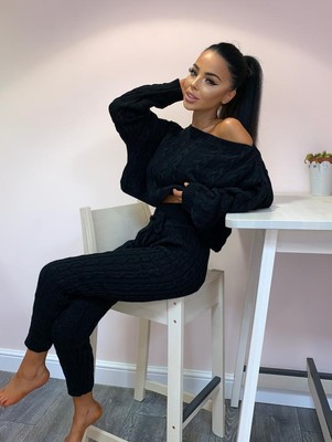 Co Ord STONE CABLE KNIT LOUNGEWEAR SET 