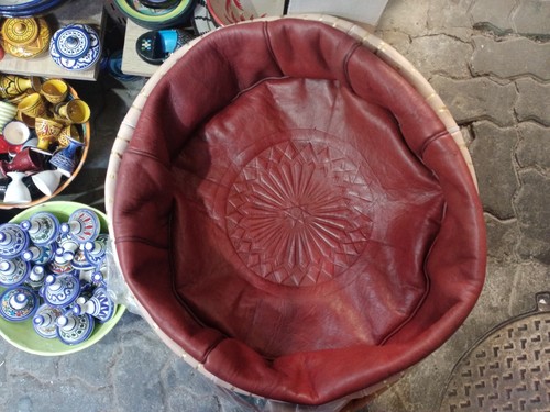 Moroccan Genuine Leather Boho Ottoman Footstool Pouffe - Picture 6 of 6