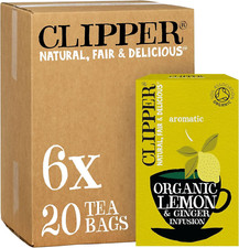 Clipper Organic Lemon & Ginger Tea Bags | 120 Teabag Sachets (6X Boxes of 20) 0.11 per strip