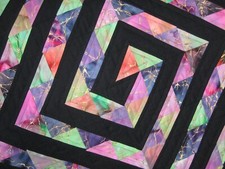 Handmade Quilted Table Topper Hand Dyed Fabric with Solid Black Spiral