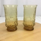 Anchor Hocking AMBER RAINFLOWER Tumblers Drinking Glass Set Of 2 Vintage