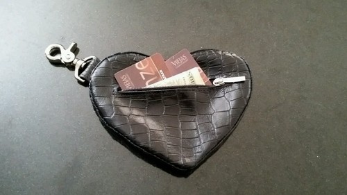 Leather Heart Pouch Keychain Style, Cute Bag for Teens - Picture 5 of 7