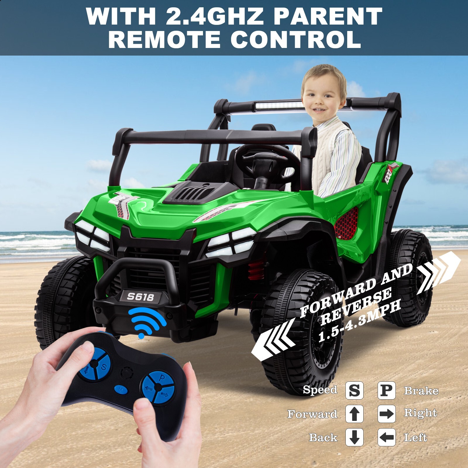 ZEOPHOL 24V Kids Ride On Car UTV Truck 4WD 2-Seater Electric Truck 80W*4 Green