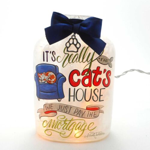 Stony Creek Decorative Lighted Glass It's Really the Cat's House 7" Jar NTE22C - Picture 1 of 7